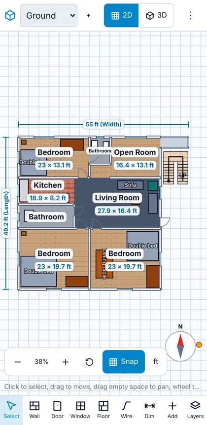 The 2D plan on a phone
