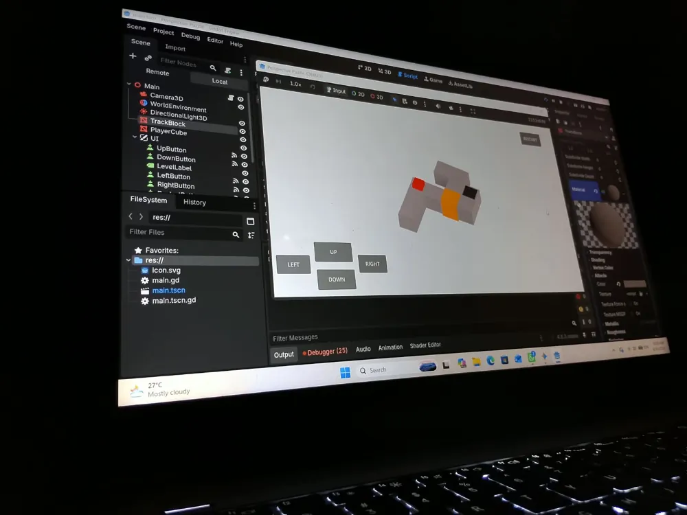 3D puzzle game, a cube on a track with UP, DOWN, LEFT and RIGHT buttons