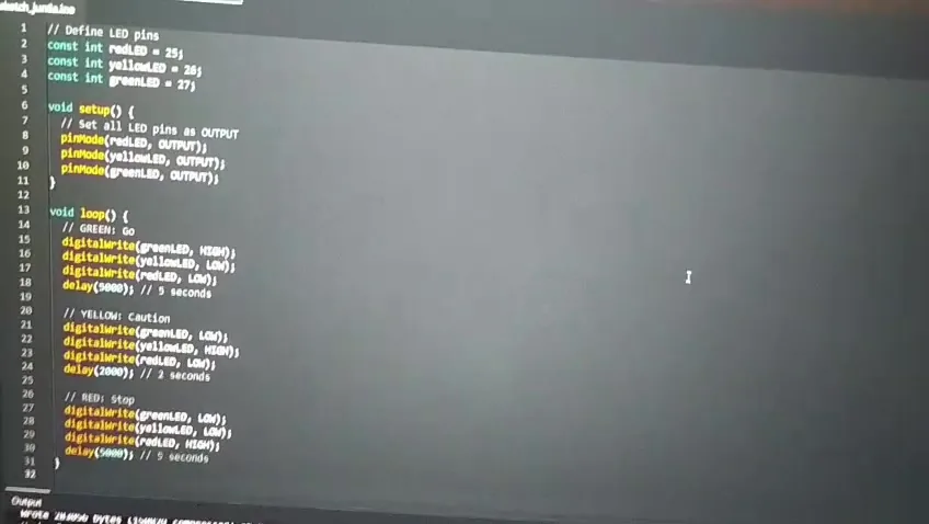 Arduino IDE with the traffic light program